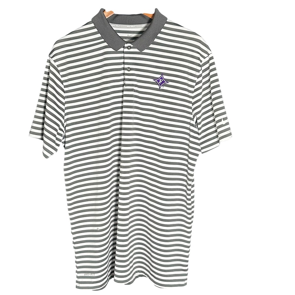 Nike Golf Mens Victory Stripe Polo 2.0 Grey White Dri-FIT Shirt‎ Size L GM1032